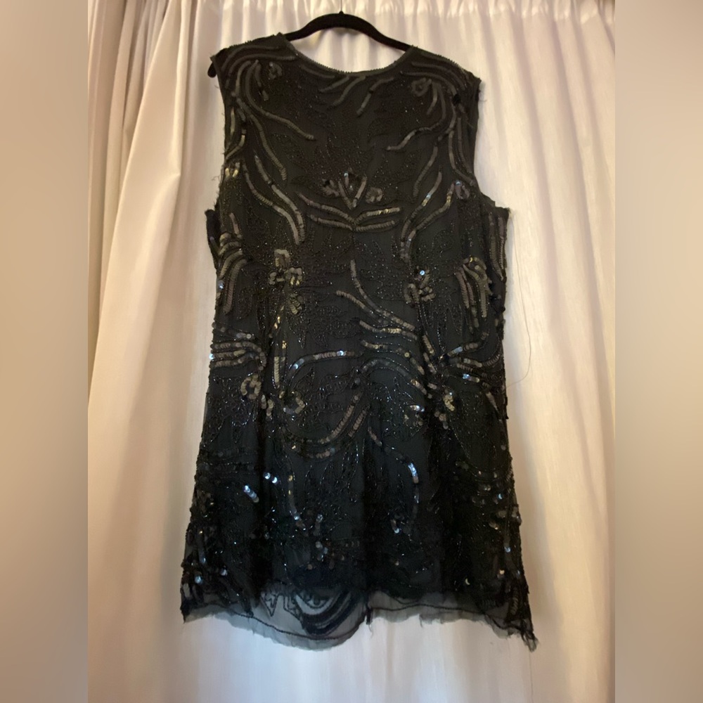 Carina Raw Vintage Silk Sleeveless Mini Dress Woman’s XL Beaded & Sequins